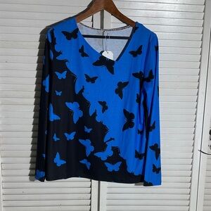 Blue and Black Butterfly Print Women's Top